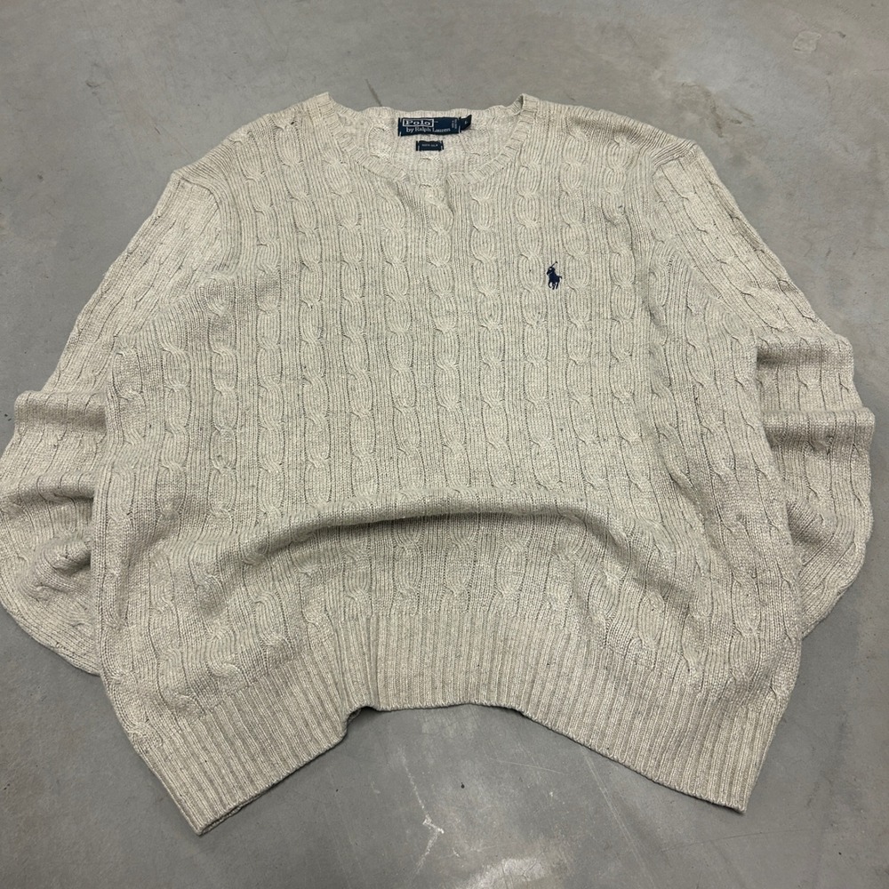 Polo Ralph Lauren Mens 100% Silk Cable Knit Sweater Grey Large